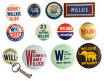 WILLKIE TWELVE NAME AND SLOGAN BUTTONS FROM 1940.