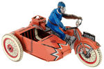 TOURING RIDER TIN LITHO TOY MOTORCYCLE WITH SIDECAR.