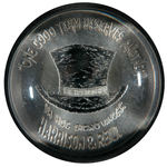 HARRISON & REID 1892 GLASS/TOP HAT CAMPAIGN PAPERWEIGHT.