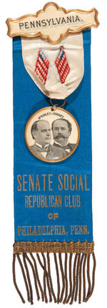 "SENATE SOCIAL REPUBLICAN CLUB OF PHILADELPHIA, PENN." McKINLEY JUGATE 1896 RIBBON BADGE.
