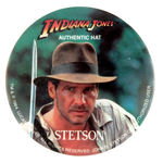 "INDIANA JONES/AUTHENTIC HAT/STETSON" TRADE SHOW BUTTON.
