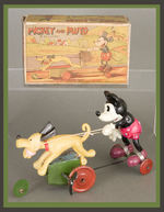 "MICKEY AND PLUTO" RARE BOXED CELLULOID WIND-UP TOY.