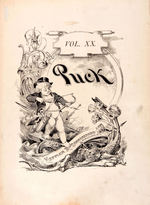 "PUCK" 1886-1887 BOUND VOLUME OF 25 POLITICAL SATIRE MAGAZINES.