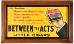 “BETWEEN THE ACTS LITTLE CIGARS” FRAMED TROLLEY SIGN.