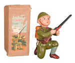 LARGE CELLULOID SOLDIER BOXED WIND-UP.