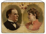 PRES. McKINLEY AND WIFE 1896 CHOICE COLOR PAPER ON REVERSE GLASS WITH LINK CHAIN FRAME.