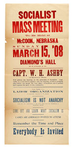 EARLY "SOCIALIST MASS MEETING" 1908 ANNOUNCEMENT POSTER.