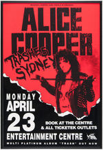"ALICE COOPER TRASHES THE WORLD" STAGE-USED TRASH CAN PROP & FRAMED TOUR POSTER.