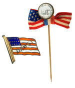 "DEWEY" ENAMEL FLAG PIN AND "MAINE" UNDER GLASS STICKPIN FROM 1898.