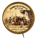 “LANDING OF COLUMBUS” GORGEOUS 1910 SEPIA BUTTON FROM HAKE COLLECTION.