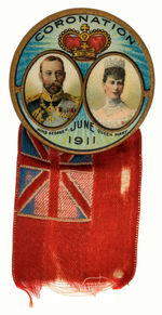 SUPERBLY COLORED 1911 BRITISH CORONATION BUTTON FROM HAKE COLLECTION.