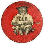 CHICAGO CUBS BASEBALL INSPIRED “CUB” SHOE POLISH BUTTON FROM HAKE COLLECTION AND CPB.