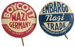 JEWISH-ISSUED PAIR OF ANTI-NAZI PRE-PEARL HARBOR BUTTONS FROM HAKE COLLECTION AND CPB.