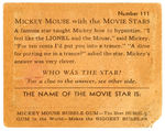 “MICKEY MOUSE WITH THE MOVIE STARS” GUM CARD #111.