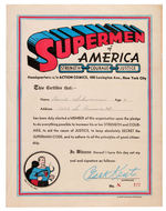 SUPERMAN "SUPERMEN OF AMERICA" CLUB LOW NUMBER CERTIFICATE (FIRST VERSION).