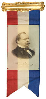 “GROVER CLEVELAND” RIBBON WITH CELLULOID ATTACHMENT.