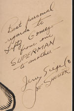 JOE SHUSTER FRAMED SUPERMAN SPECIALTY ART SIGNED BY SUPERMAN'S CREATORS JERRY SIEGEL & JOE SHUSTER.