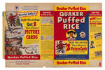QUAKER "PUFFED WHEAT" CEREAL BOX & FLAT WITH SGT. PRESTON "YUKON ADVENTURES PICTURE CARDS" OFFER.