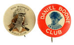 PAIR OF 1930s ERA DANIEL BOONE CLUB BUTTONS FROM THE HAKE COLLECTION.