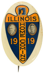 “ILLINOIS HOME COMING” BUTTON PAIR FROM 1919 AND 1924.