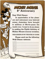 "MICKEY MOUSE 8th ANNIVERSARY" THEATER CARTOON ORDER SHEET.