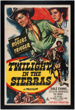 ROY ROGERS SIGNED "TWILIGHT IN THE SIERRAS" FRAMED MOVIE POSTER.