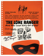 “THE LONE RANGER AND THE LOST CITY OF GOLD” CLAYTON MOORE-SIGNED PROMO FOLDER AND PRINT BLOCK.