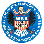 “WAR ON POLITICS” 1964 GALLERY SHOW PROMO FOR ARTIST SATIRIST REX CLAWSON.