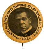 BOOKER T. WASHINGTON PICTURED ON CONVENTION BUTTON FOR PHILADELPHIA 1920.
