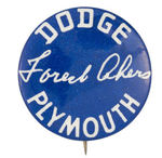 "FOREST AKERS DODGE PLYMOUTH" DEALERS BUTTON.