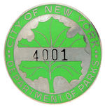 “CITY OF NEW YORK DEPARTMENT OF PARKS” HIGH QUALITY EMPLOYEE BADGE.
