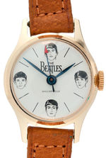 "THE BEATLES" BROWN BAND VARIETY WRISTWATCH BY BRADLEY IN ORIGINAL GIFT BOX.