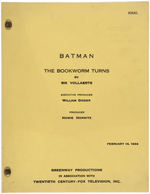 "BATMAN - THE BOOKWORM TURNS" ORIGINAL TELEVISION SCRIPT.
