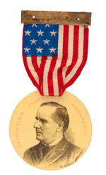McKINLEY RARE RIBBON BADGE WITH CELLULOID BY GLEASON 1896.