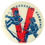 FARMER JABS JAPANESE SOLDIER WITH PITCHFORK ON RARE VICTORY BUTTON FROM HAKE COLLECTION.