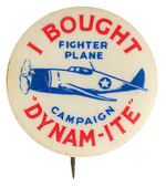 CONTRIBUTORS BUTTON COMPARING “FIGHTER PLANE” TO “’DYNAM-ITE” BUTTON FROM HAKE COLLECTION AND CPB.
