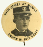 “WITH DEWEY AT MANILA” RARE SPANISH AMERICAN WAR BUTTON FROM HAKE COLLECTION.
