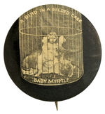 CAGED YOUNG GIRL WITH LIONS EARLY CIRCUS BUTTON FROM HAKE COLLECTION.