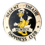 RARE DONALD DUCK IN YELLOW OUTFIT AUSTRALIAN "HAPPINESS CLUB" BUTTON.