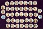 MOVIE STARS 1948 SET FROM QUAKER CEREALS PLUS DUPLICATES FROM GREEN DUCK BUTTON CO. ARCHIVE.