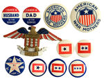 COLLECTION OF ELEVEN BADGES FROM WWII WITH THEME OF “AMERICAN WAR MOTHERS” AND LOVED ONE IN SERVICE.