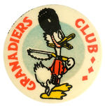 DONALD DUCK “GRANADIERS CLUB” RARE ENGLISH BUTTON FROM HAKE COLLECTION.