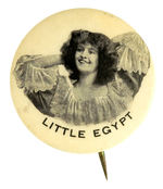 PROBABLE 1ST EVER MOVIE PROMOTION BUTTON CIRCA 1897 SHOWING “LITTLE EGYPT” FROM THE HAKE COLLECTION.
