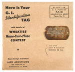 JACK ARMSTRONG PILOT CORPS DOG TAG WITH MAILER AND NEWSPAPER.