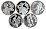 FIVE COMIC CHARACTER MEDALS MADE OF “ONE TROY OZ. 999 FINE SILVER.”