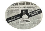 "HARRISBURG TELEGRAPH" PROMOTIONAL BUTTON FOR MARBLE TOURNAMENT.