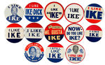 COLLECTION OF 13 “LIKE IKE” LARGE BUTTONS 1952-1956.