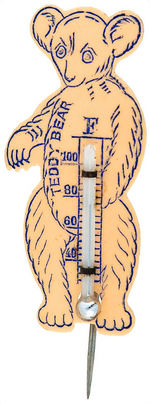 “TEDDY BEAR” AND “WORLD’S FAIR ST. LOUIS” DONKEY PAIR OF CELLULOID THERMOMETER PINS.