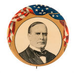 McKINLEY LARGE PORTRAIT BUTTON WITH DRAPED FLAG.