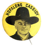 “HOPALONG CASSIDY” LITHO PORTRAIT BUTTON FROM THE HAKE COLLECTION.